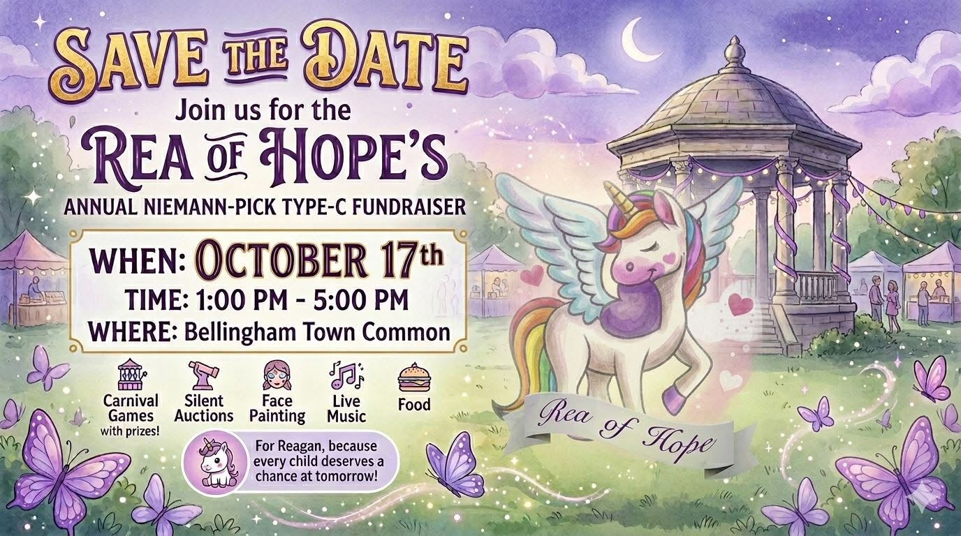 Rea of Hope fundraiser flyer: October 17, 1–5 p.m., Bellingham Town Common; carnival games with prizes, silent auctions, face painting, live music and food.